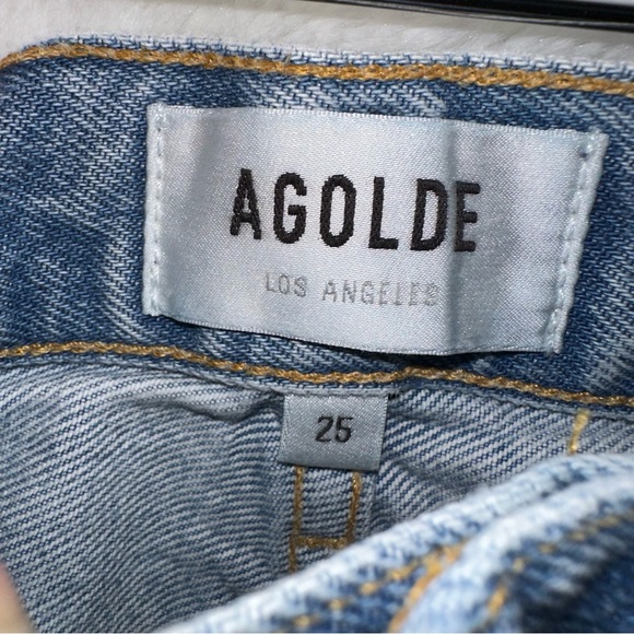Agolde 90s Jeans Distressed Mid Rise Baggy Fit Button Fly Denim 25 Straight Leg - Picture 8 of 11